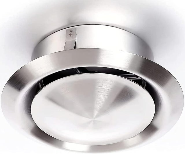 Bouche VMC 125 mm en Acier Inoxydable Brossé - Réglable - Inox 304 - Extraction/Insufflation - Pour Conduit VMC et Hotte - Mur ou Plafond