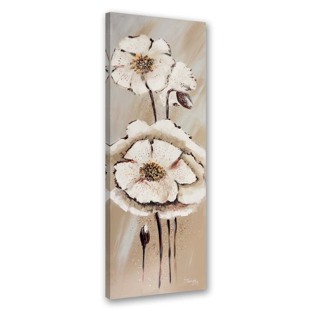 Obraz na płótnie, Białe malowane kwiaty 40x120