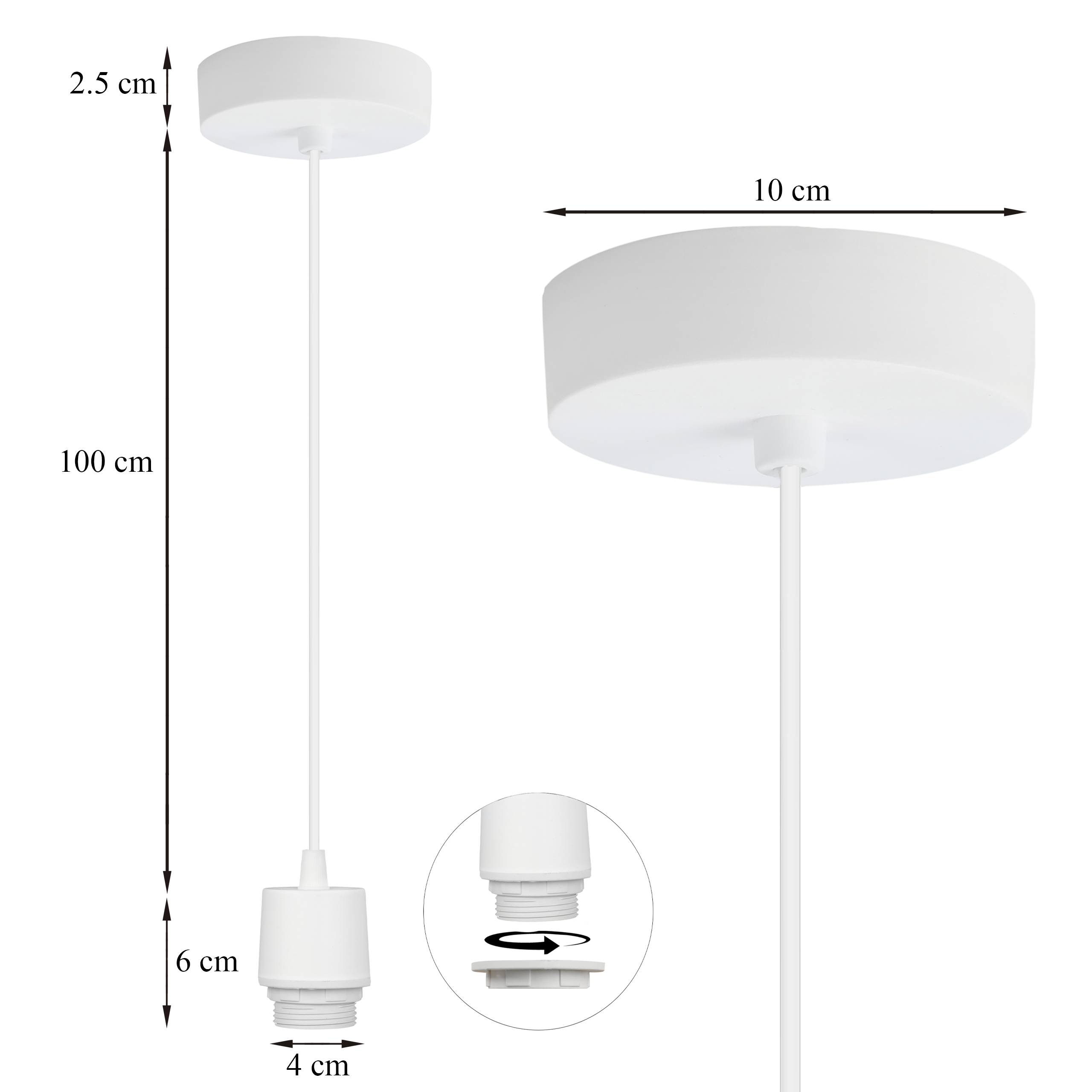 Zawiesie do lampy wiszącej 100cm oprawka kielich E27 biały - 2