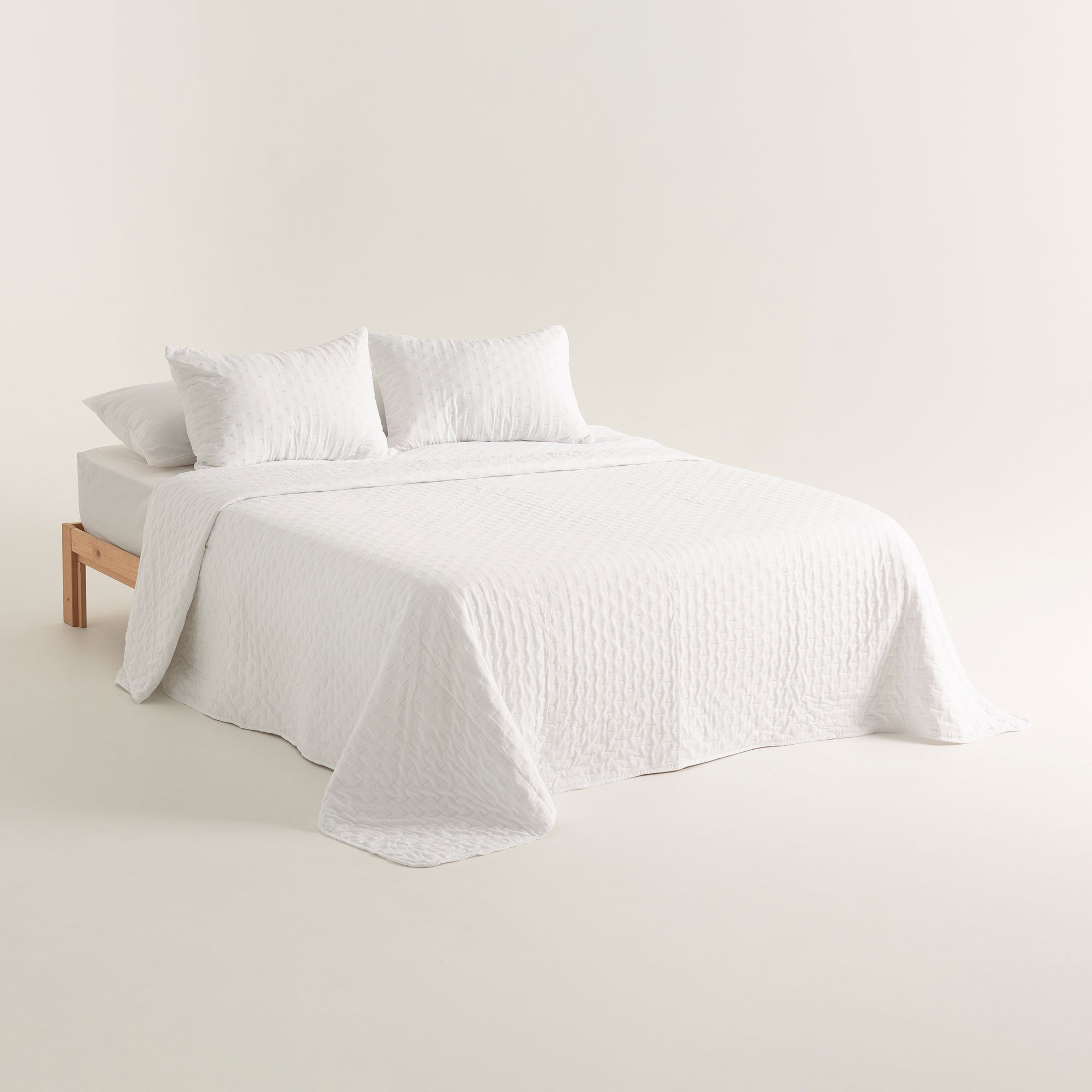 Colcha acolchada lisa cama 150/160 incluye fundas de almohada 250x270 + 2(50x70) cm blanco - 4