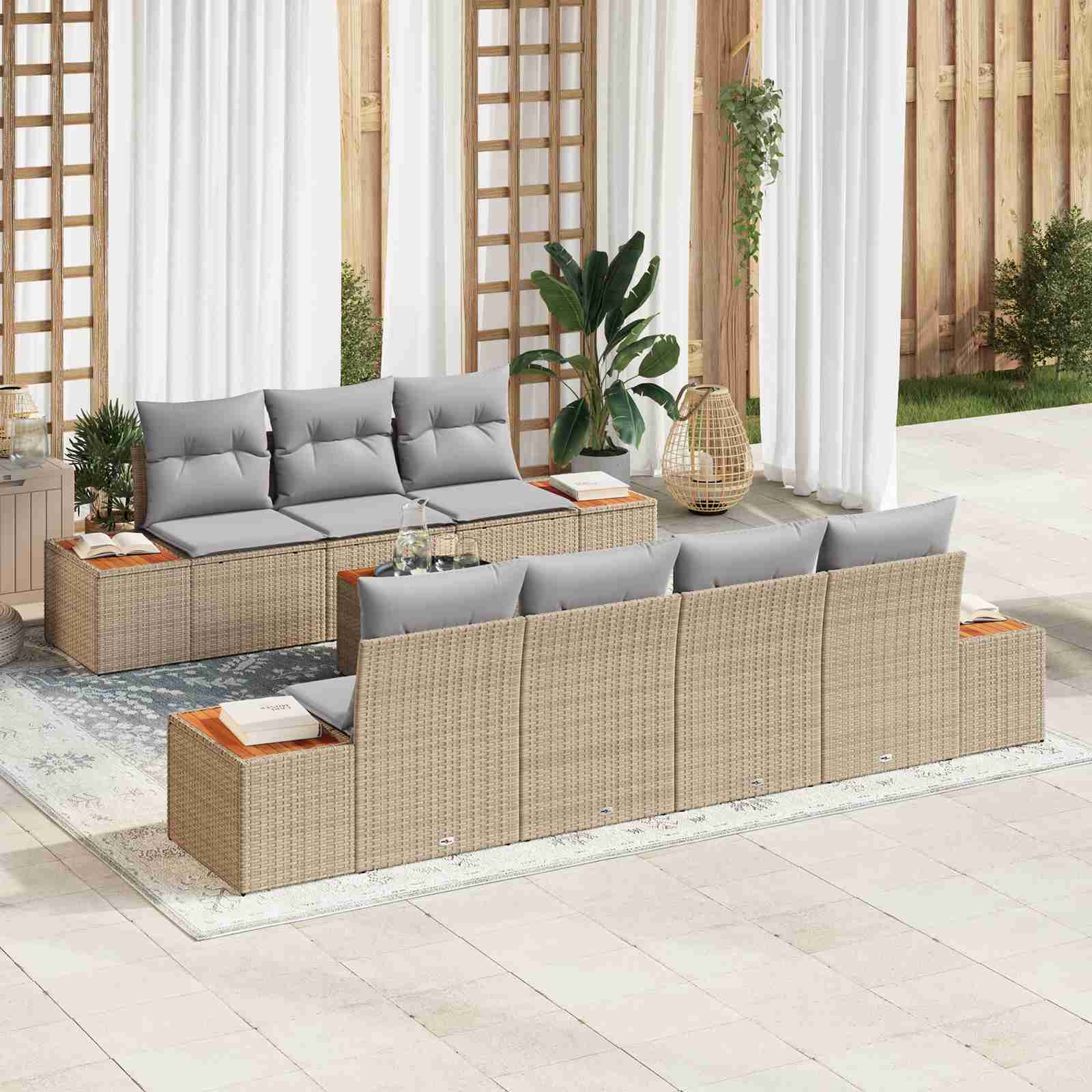 Zestaw Sof na Ogród z poduszką 8 pcs Beżowy Polirattan vidaXL