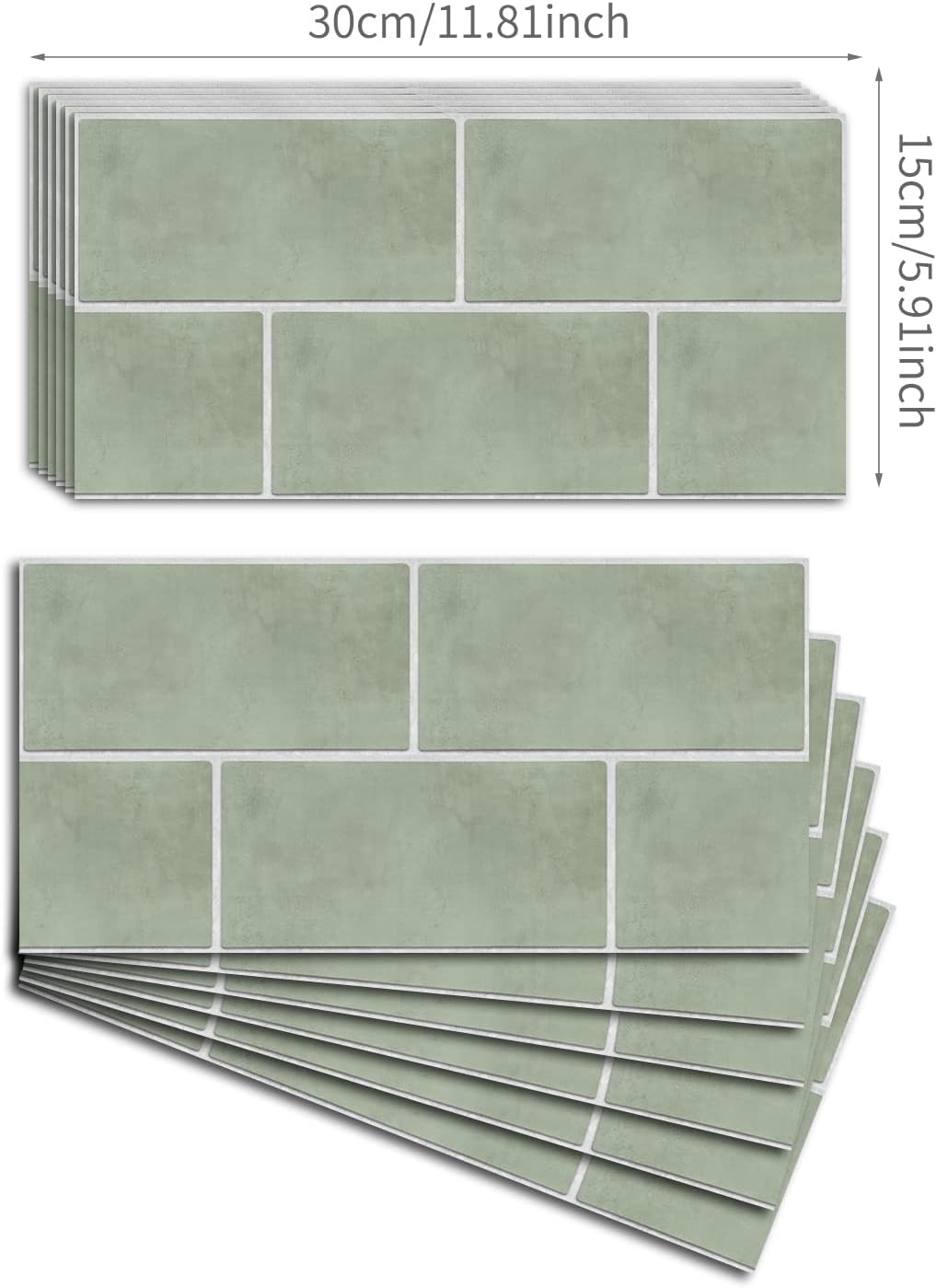 12 autocollants pour carrelage mural et sol en PVC, autocollants pour carrelage de cuisine et de salle de bain, décoller et coller, vert, 30 x 15 cm - 4