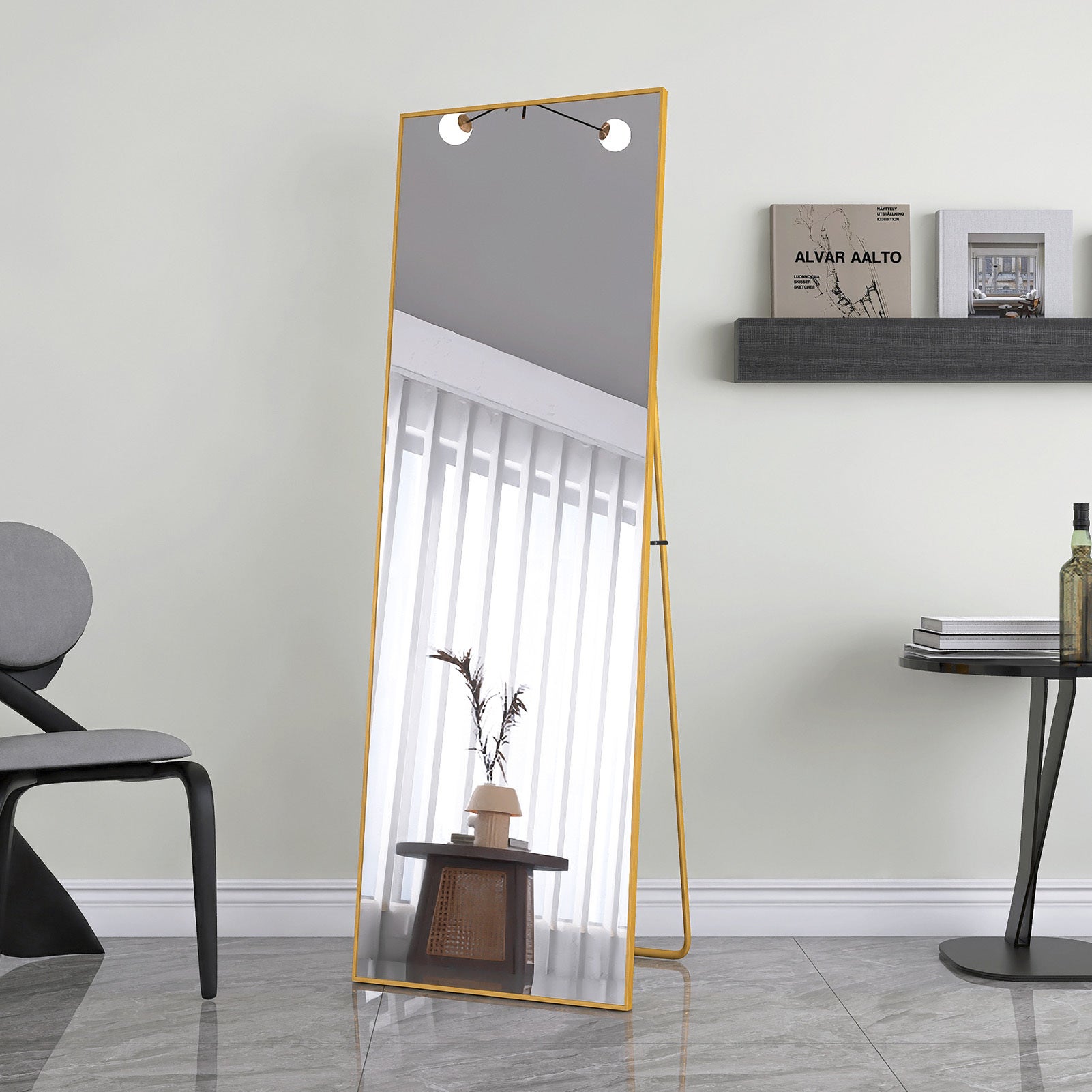 Miroir sur pied 162 x 53 cm–Miroir sur pied incurvé au cadre en alliage d’aluminium,idéal pour chambre,dressing,salon–Design moderne,doré - 3