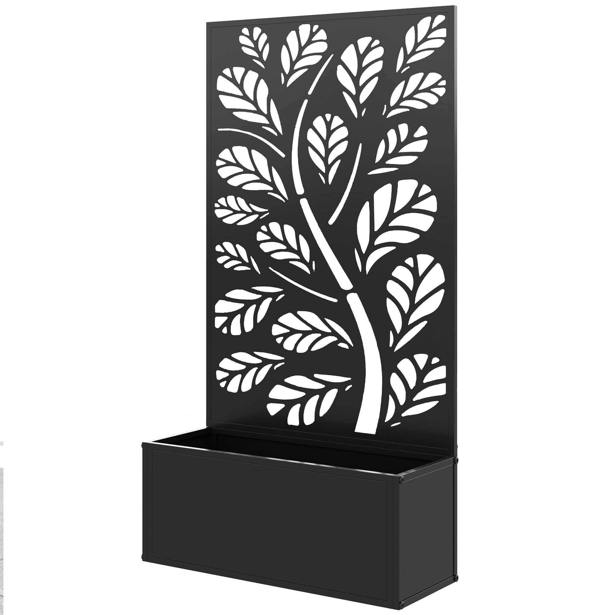 Jardinière avec brise-vue paravent treillis pour Plante Grimpante, bac à Fleurs - dim. 61L x 23l x 113H cm - 2