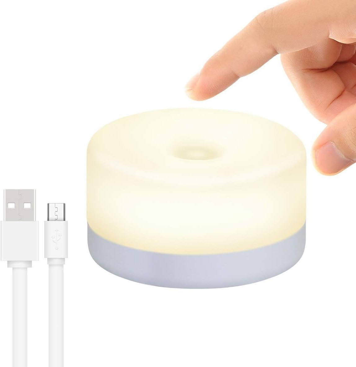Dotykowa, ładowalna lampka nocna LED dla niemowląt, lampka do sypialni, biała, plastikowa