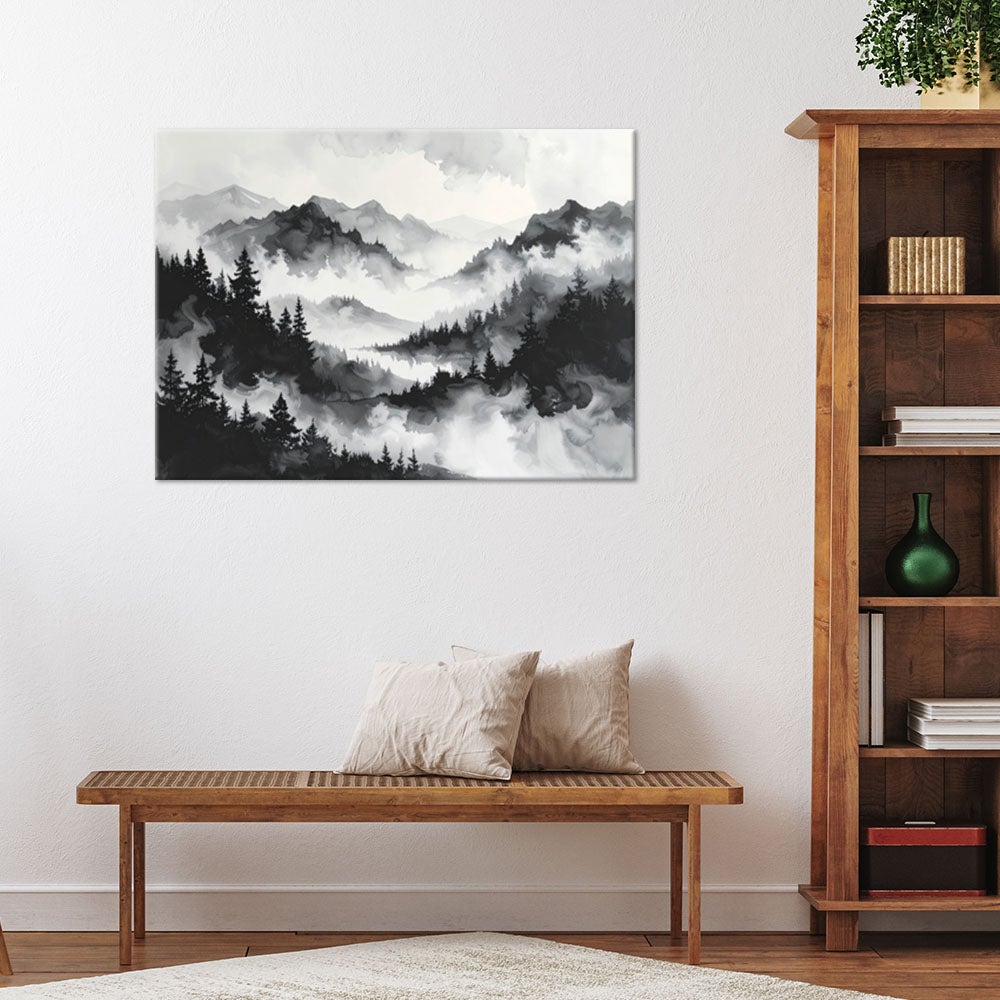Obraz do salonu sypialni biura, Góry i las we mgle minimalistyczny krajobraz 100x70 - 2