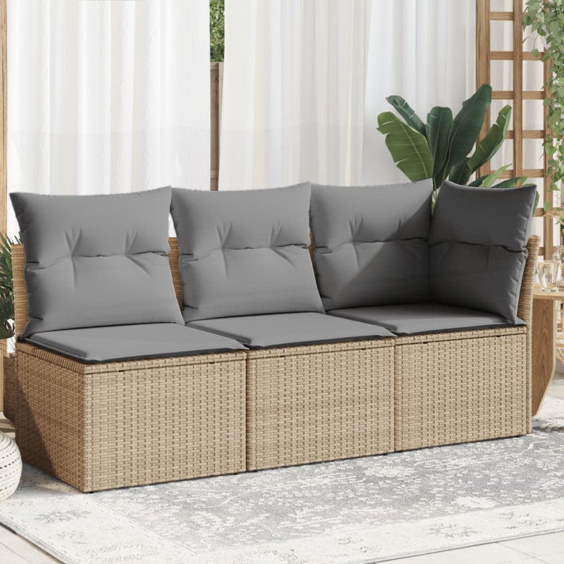 Sofa ogrodowa z poduszkami, 3-osobowa, beż, polirattan vidaXL