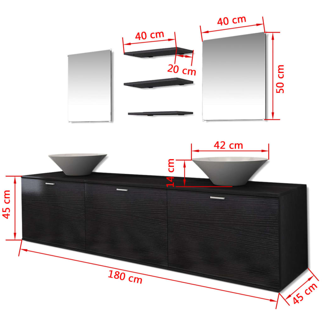 Móveis casa de banho 8 pcs e conjunto lavatório preto vidaXL - 8