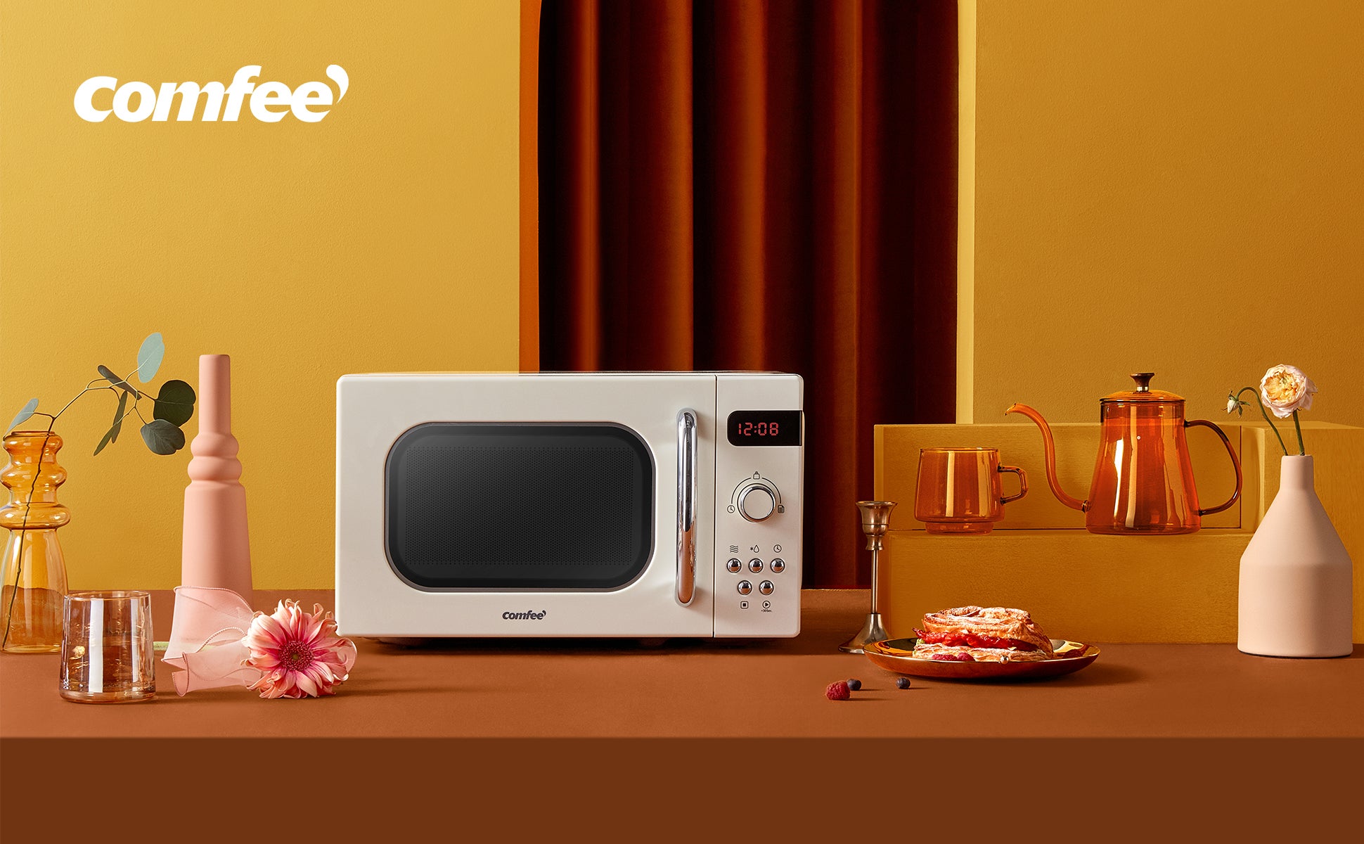 Micro-ondes rétro de 20L - COMFEE CMSRO 20 di cr - 800W - Beige - 12