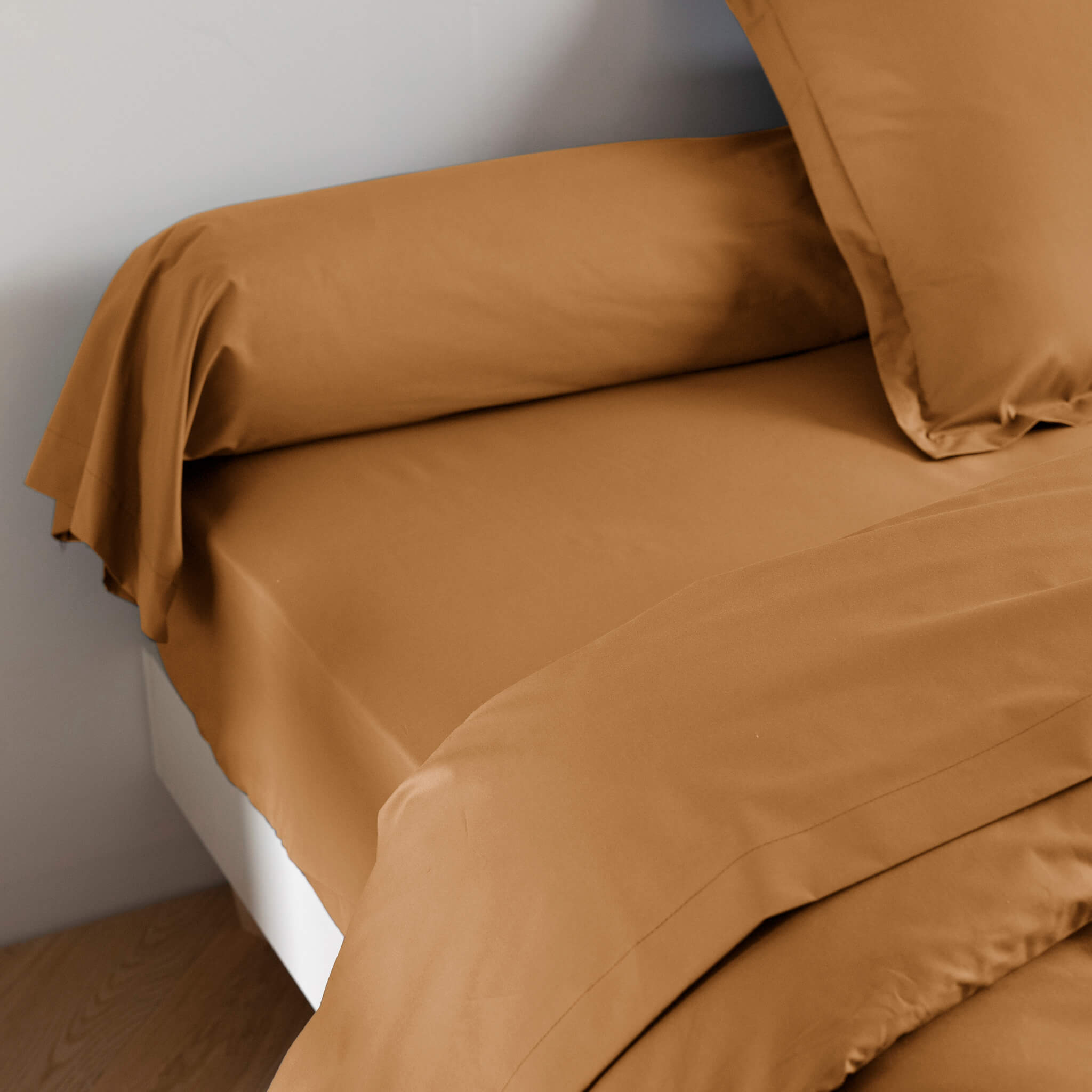 Drap de lit plat + taie d'oreiller 100% coton percale fleurs oranges