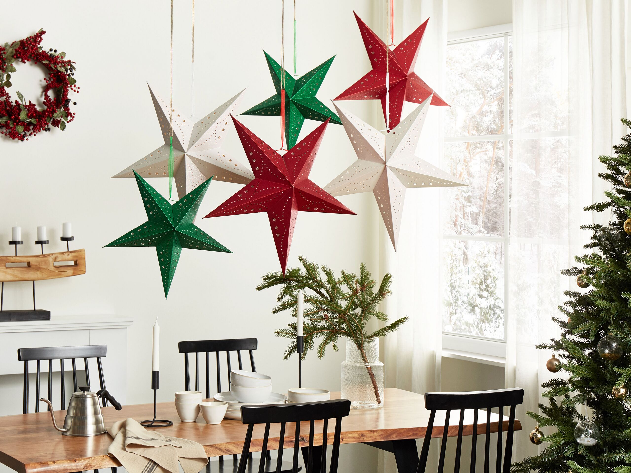 Set di 2 decorazioni da appendere stella MOTTI Carta 45 cm Verde smeraldo - 4