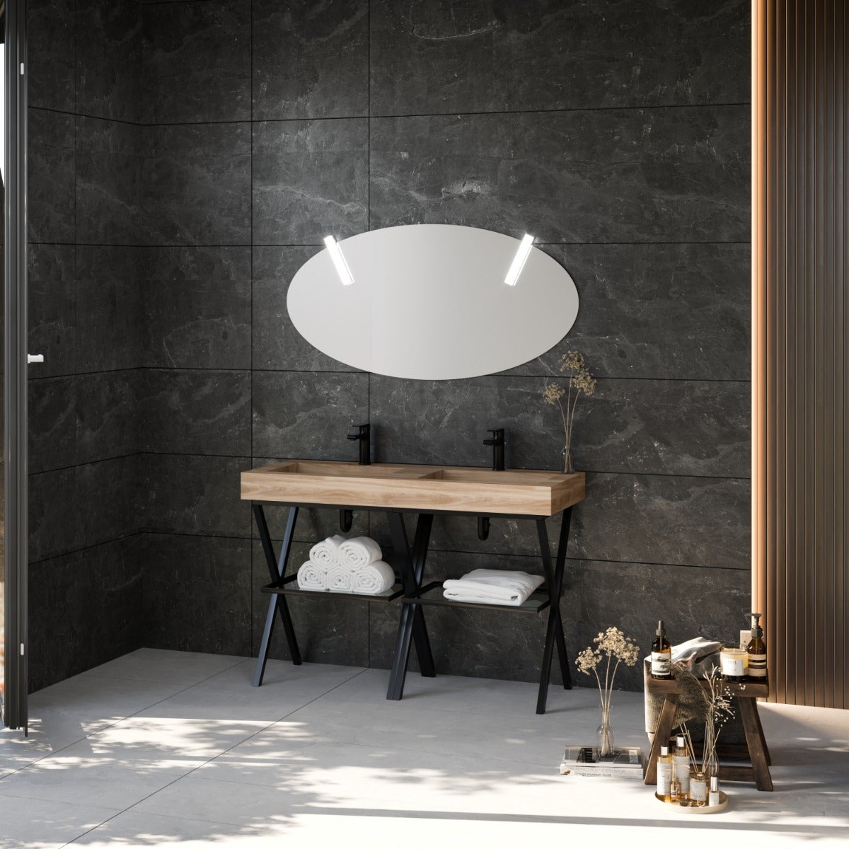 Mueble de baño de pie 120cm 2 soportes metálicos y lavabo hpl | diamante