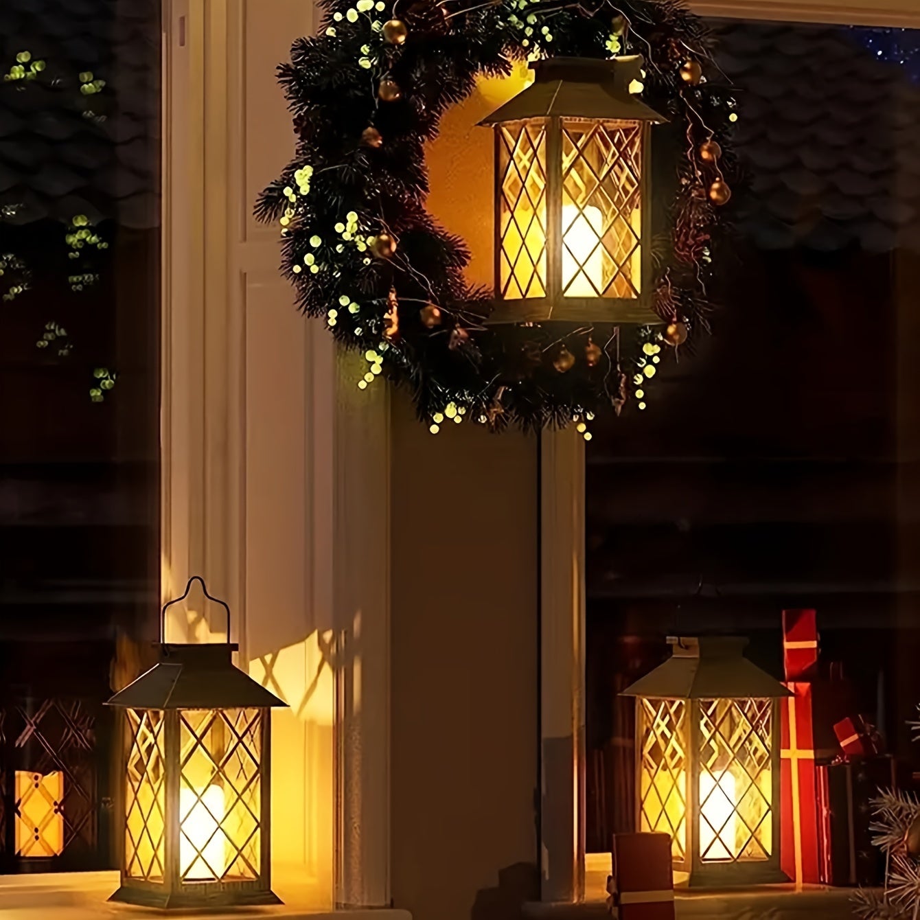2 peças de candeeiro suspenso movido a energia solar, vela cintilante sem chama, luz LED, lanterna solar para mesa, pátio, relvado, decoração exterior - 3