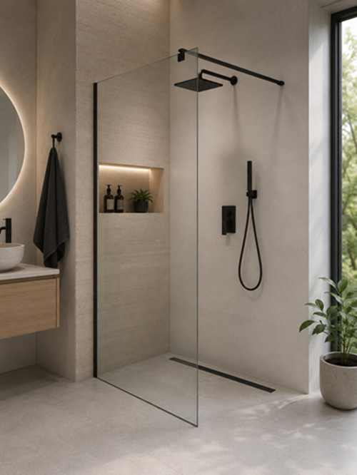 Ścianka prysznicowa WKT-100 Black walk-in 100x200, szkło transparentne 6mm, powłoka, czarny mat 1 szt. - 3