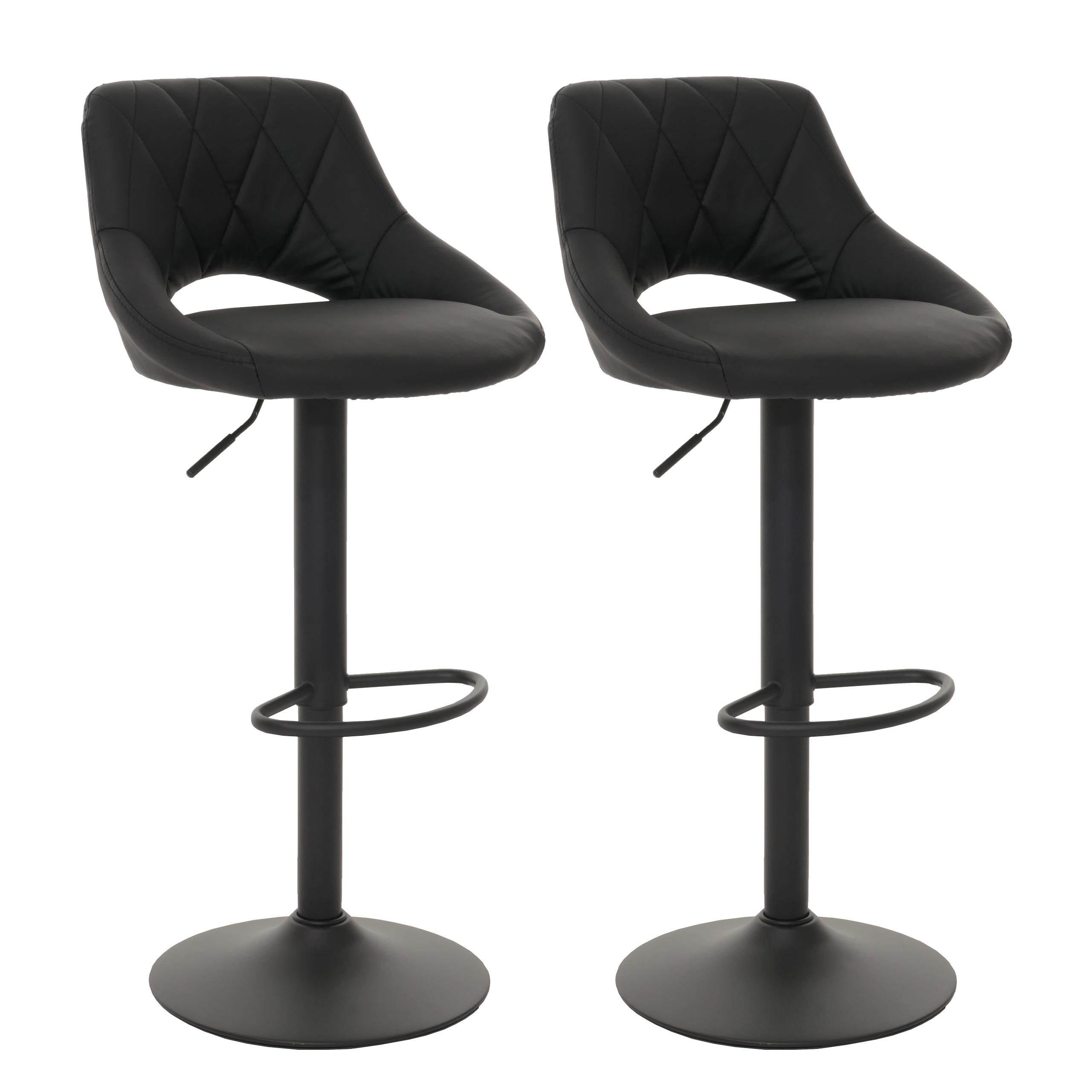 Zestaw 2 stołków barowych HWC-N64, stołek barowy, obrotowy podnóżek, imitacja skóry, metal ~ czarny