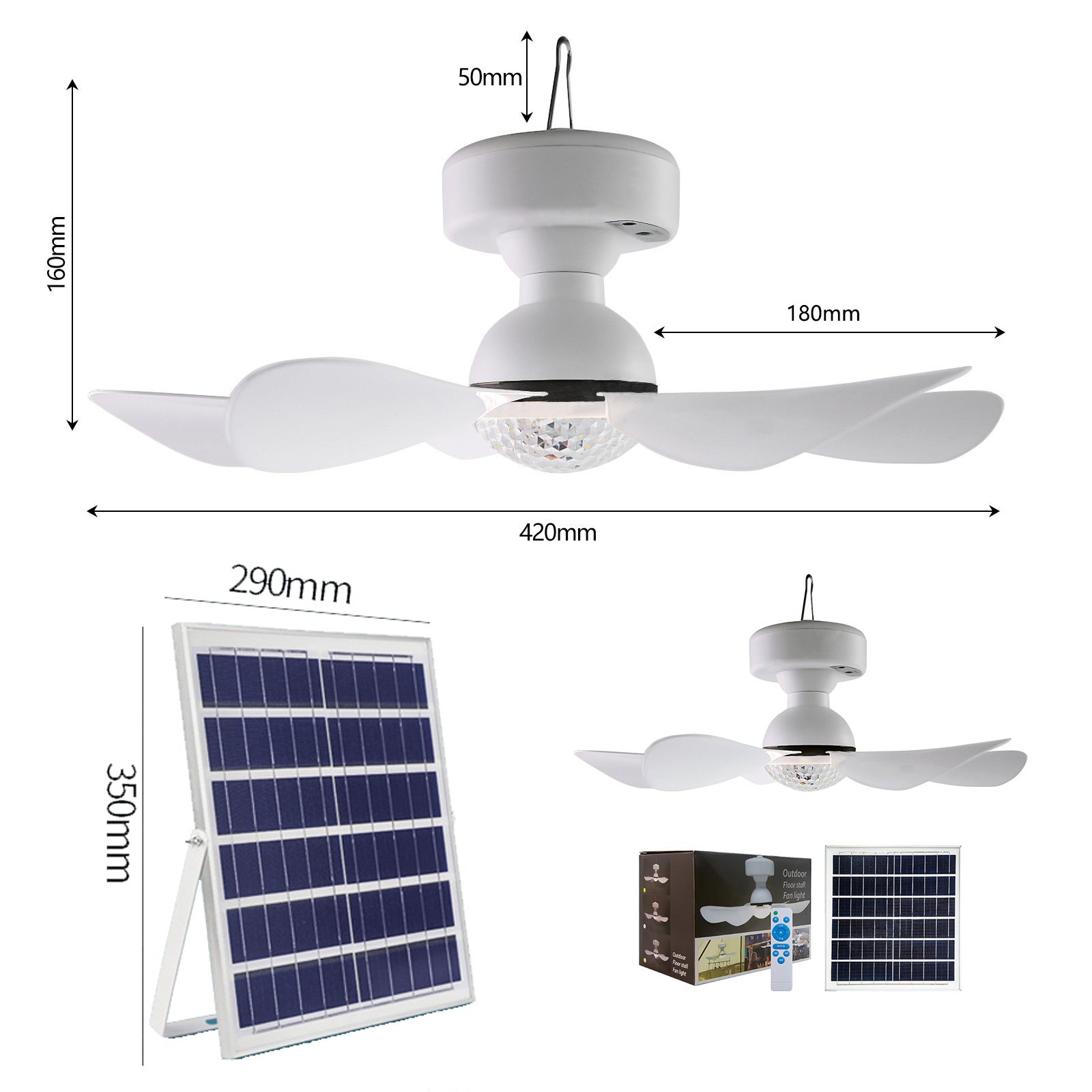 DHNDSDP Ventilatores Solare da Soffitto con Luce Pannello Solare