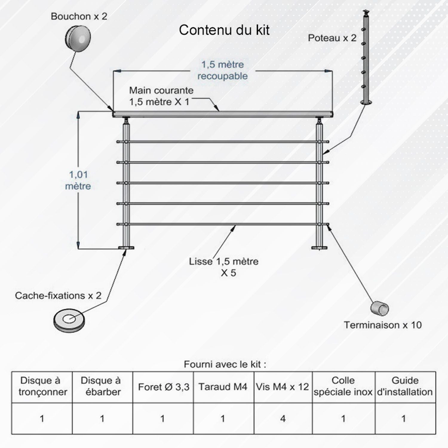 Garde-Corps de Terrasse ou Escalier en Inox barres 