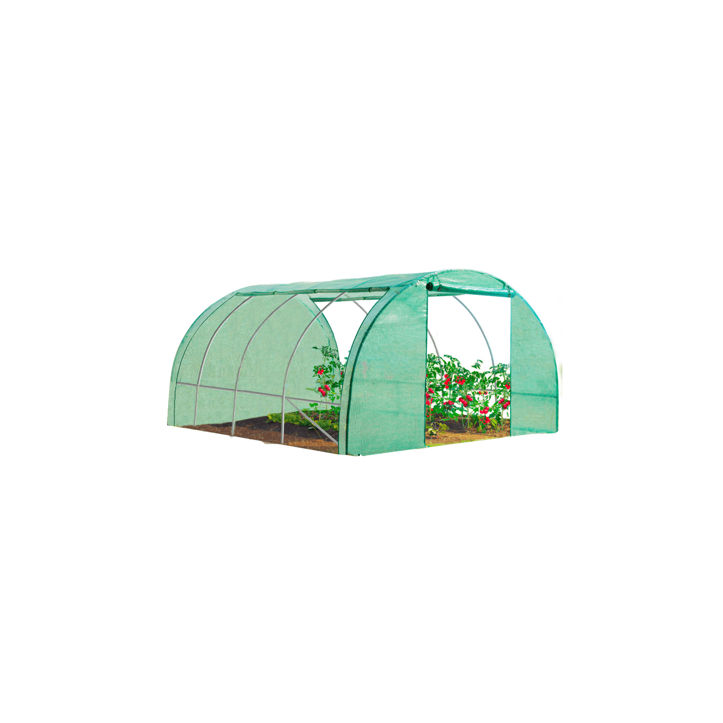 Serre de jardin tunnel 12m² 4 x 3 x 2 m acier galvanisé + bâche anti-UV avec porte et fenêtres ZEBRA verte toutes saisons - 2