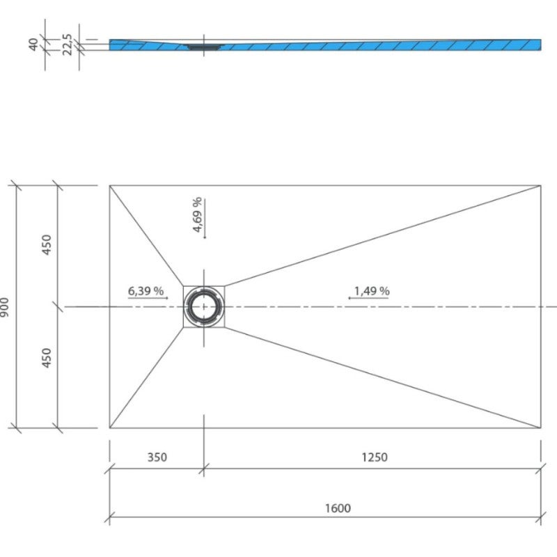Receveur de douche à carreler 160 x 90 WEDI Fundo Primo rectangle écoulement excentré - 5