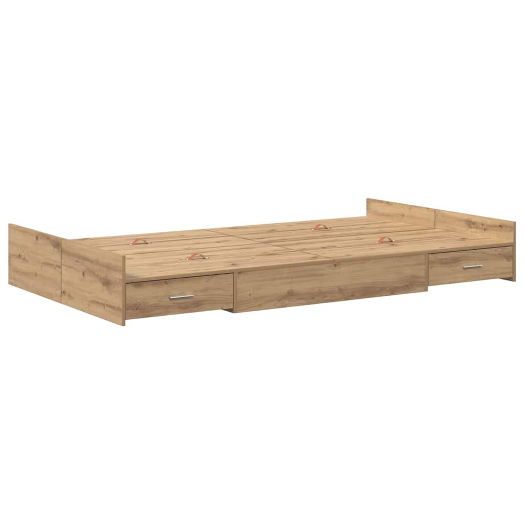 Cadre de lit avec rangement, chêne artisanal, pour la chambre, 120 × 190 cm - 4