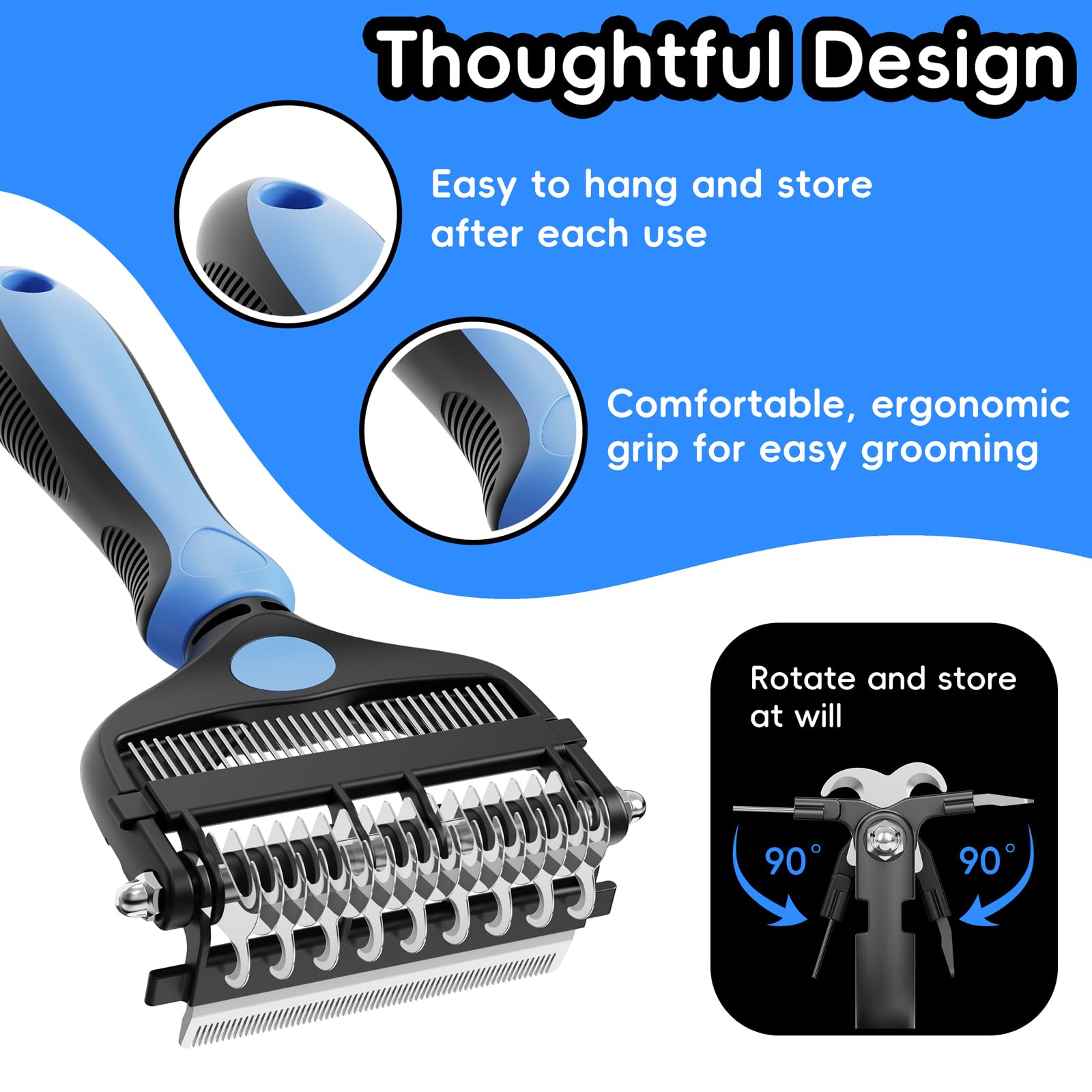 Escova de grooming 3 em 1 profissional para animais Azul – Ideal para cães e gatos, todos os tipos de pelo - 3