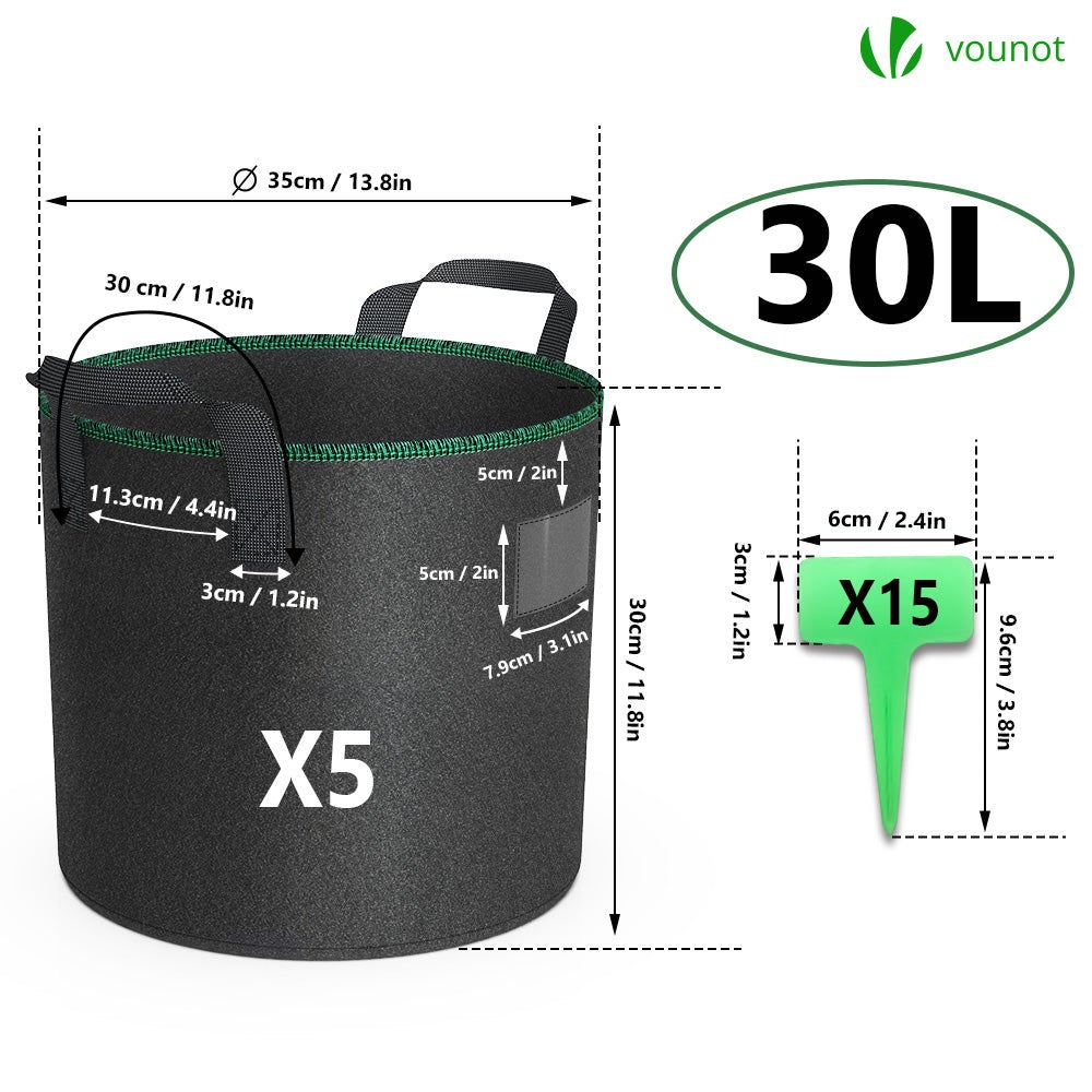 Lot de 5 sacs de plantation non tisse 30L avec poignee Noir VOUNOT® - 2