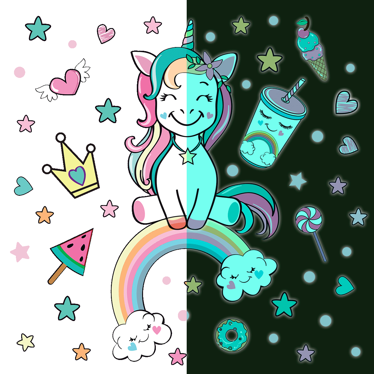 Adesivo fosforescenti unicorno regina delle prelibatezze - Sticker adesivo - adesivi murali - 50x50cm - 2