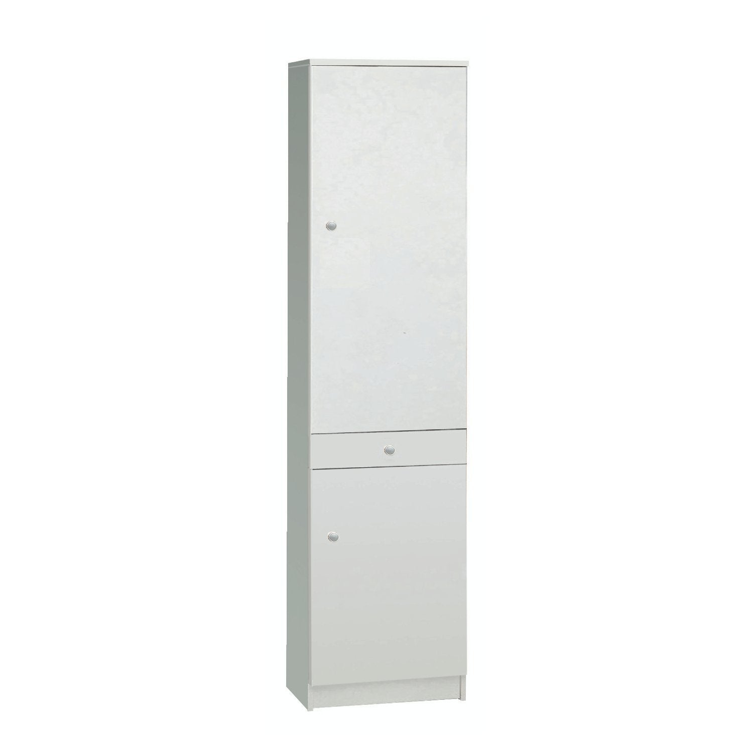 Armoire 2 Portes Charleston - 73x37x180 Cm | Rangement Chaussures, Balais, Outils - Blanc, Étagères Réglables