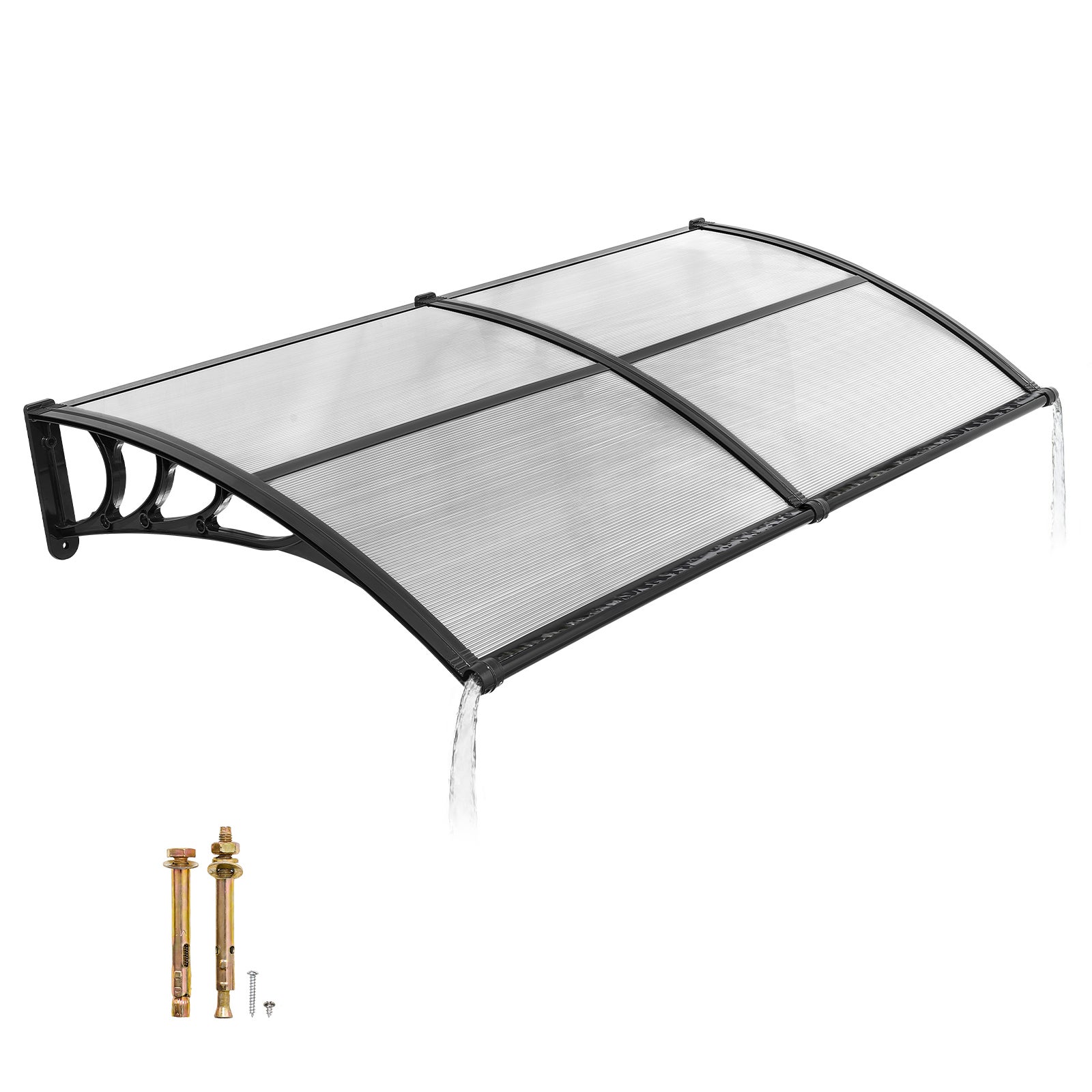 Toldo para puerta de entrada vevor 96,5 x 198,7 cm marquesina puerta exterior policarbonato transparente, protección contra lluvia, la nieve y el sol