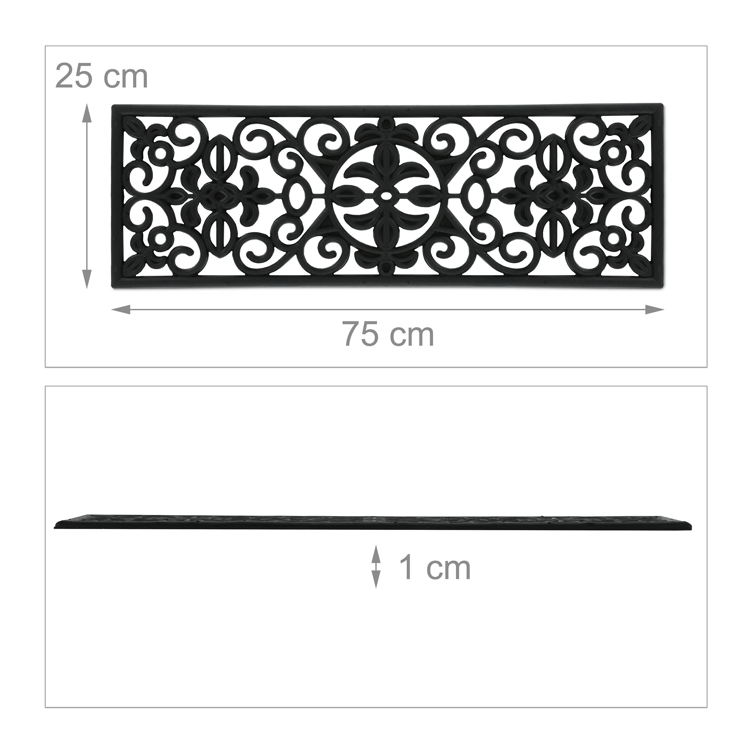 Relaxdays Paillasson de marche caoutchouc, tapis porte entrée, extérieur, intérieur, ornement, antidérapant, 75x25, noir - 4