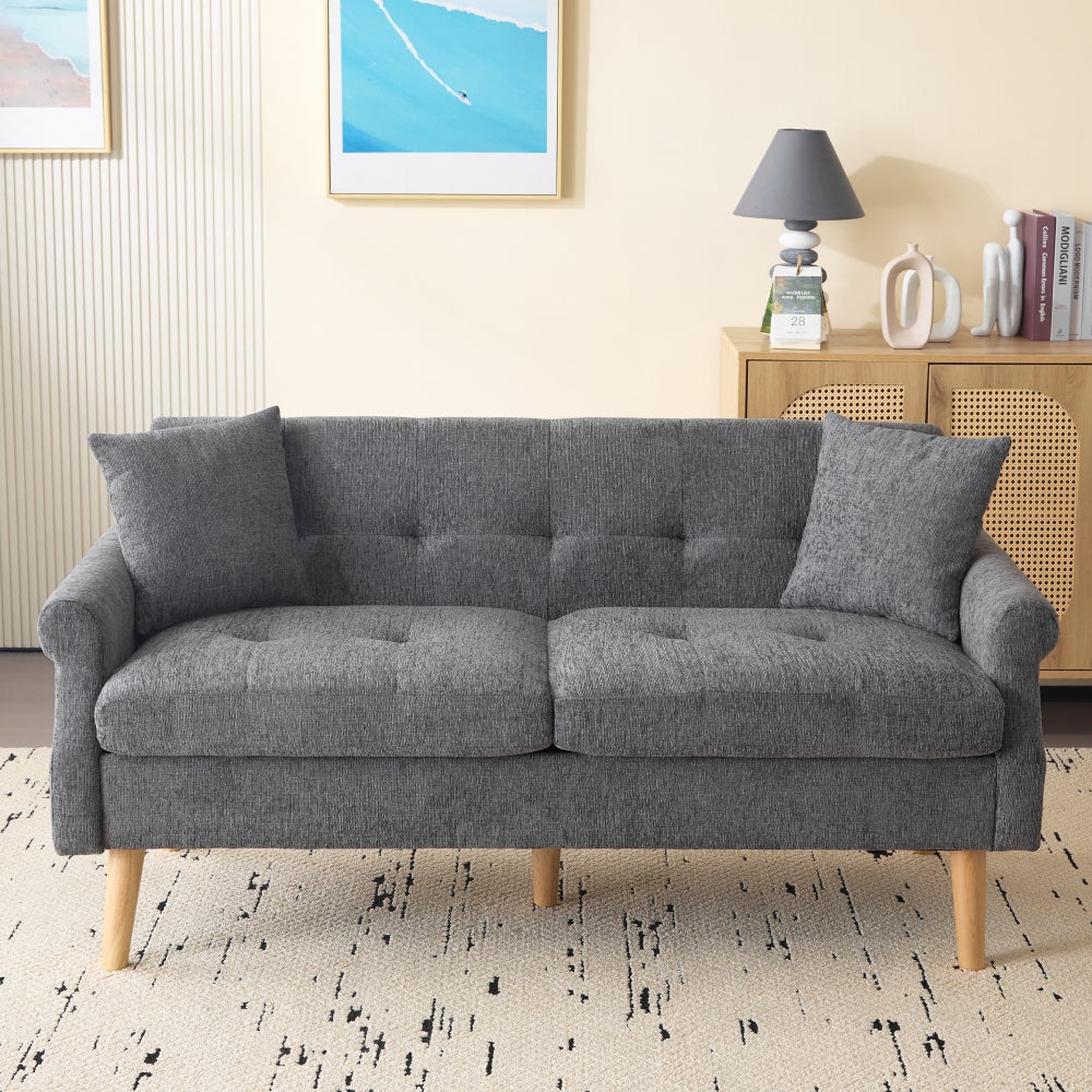 Sofa 2-osobowa, szenilowa, nowoczesna, z grubymi poduszkami