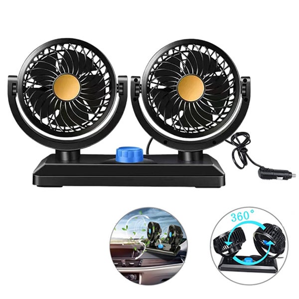 Ventilateur Auto 24V Dual Cooling Fan - Mini Ventilateur Tournant 360° à 2 Vitesses, Ultra-Léger et Sans Bruit, Cadeau Idéal pour Conducteurs