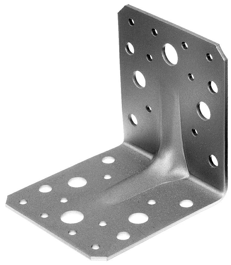 Alberts 330330 Squadretta di giunzione angolare rinforzata con nervatura di rinforzo, zincata con procedimento Sendzimir, 70 x 70 x 55 mm / 12 pz