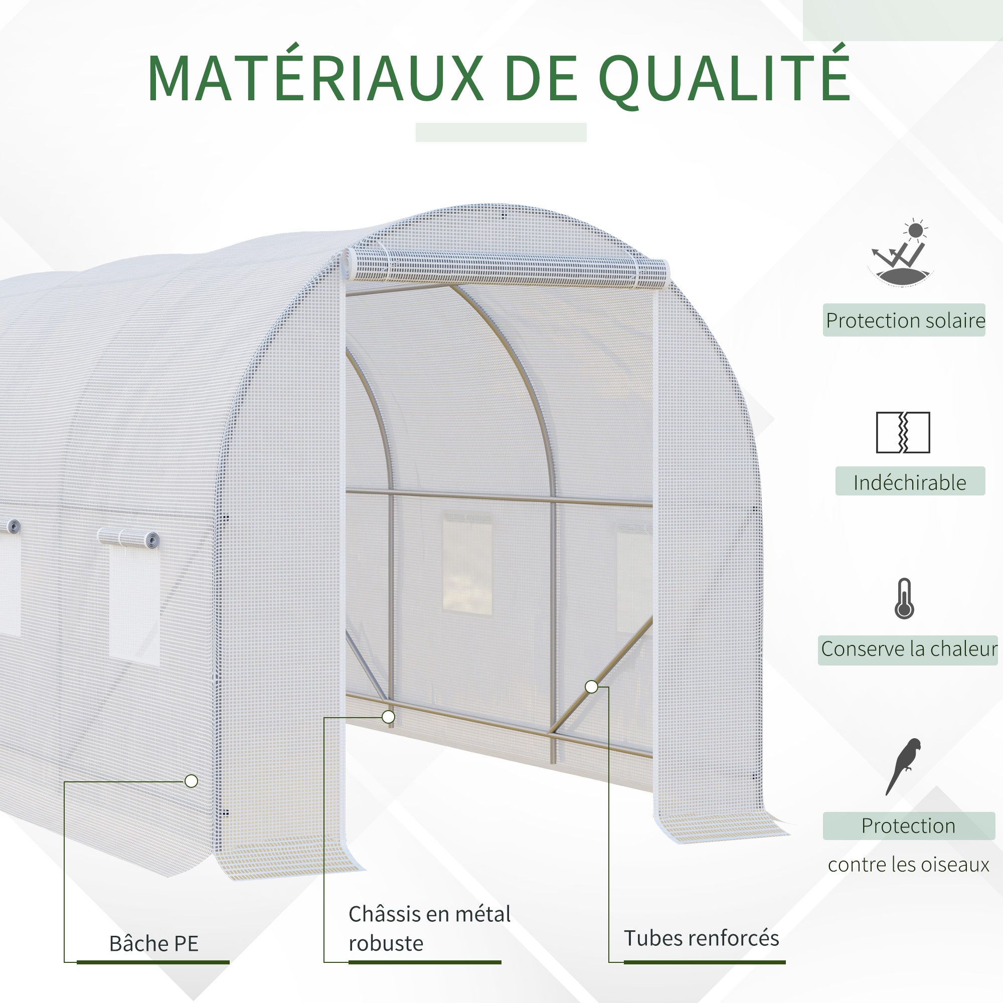 Serre de Jardin Tunnel Surface Sol 7 m² 3,5L x 2l x 2H m châssis Tubulaire renforcé 18 mm 6 fenêtres Blanc - 7
