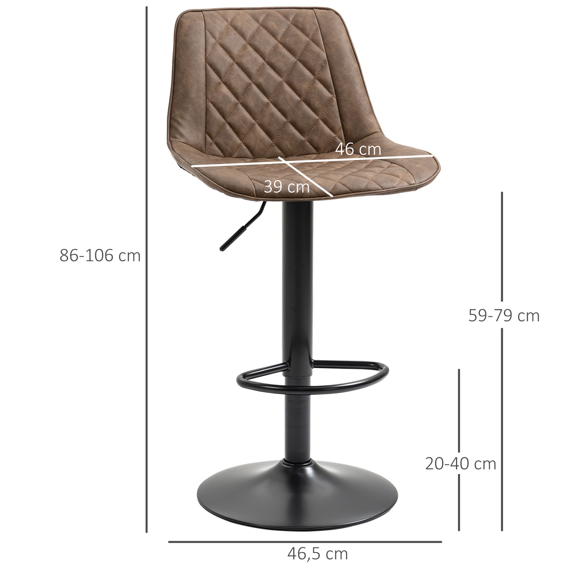 Taburetes de Bar HOMCOM PU, Acero, Espuma Marrón 46.5x51x106 cm - 4