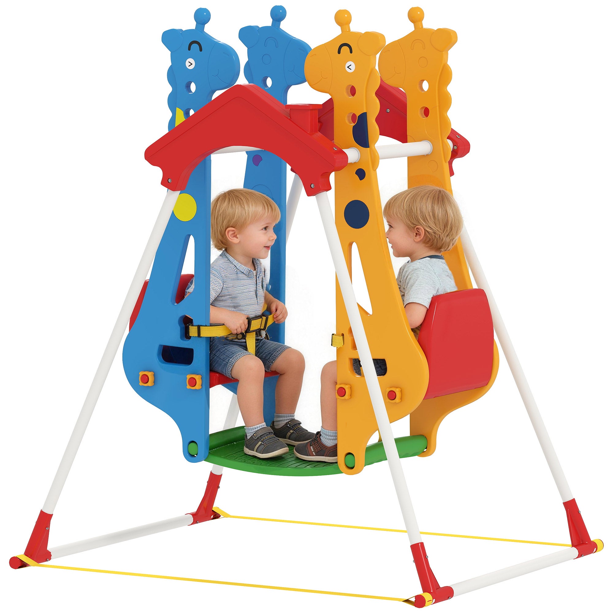 AIYAPLAY Balançoire 3-en-1 Enfants +3 Ans – Avec Tente, Anneaux De Gymnastique Et Cadre Métal Vert – Idéale Jardin Extérieur