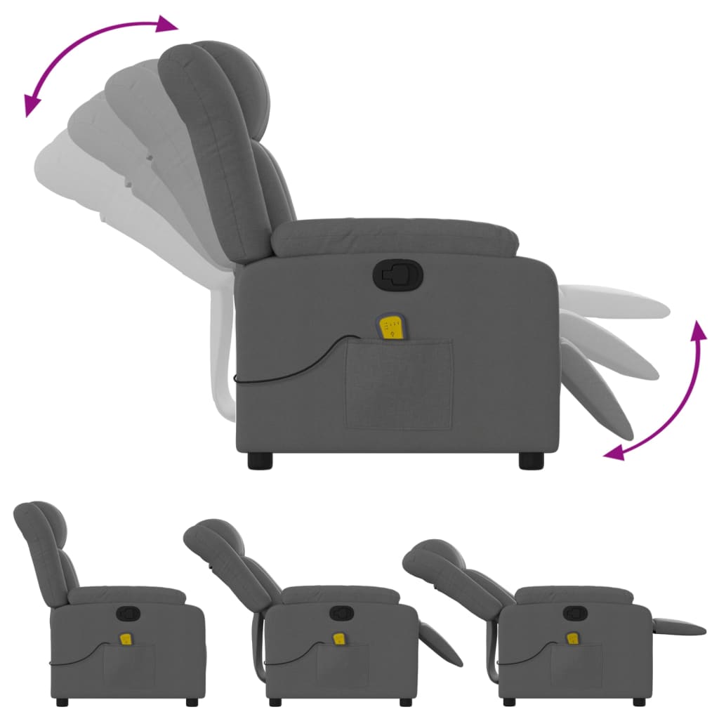 Fauteuil de Salon，Chaise，Fauteuil inclinable de massage gris foncé tissu - 5
