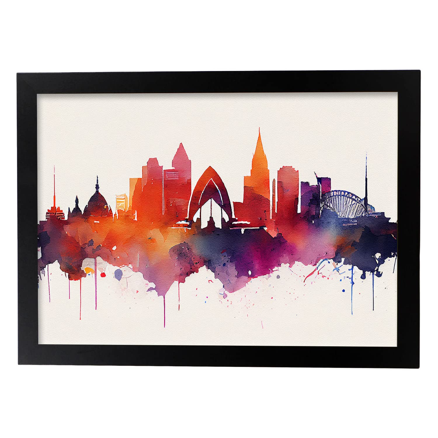 Nacnic poster de sydney en estilo acuarela originales ilustraciones a todo color de ciudades y monumentos del mundo y modelo 2 a3 con marco negro