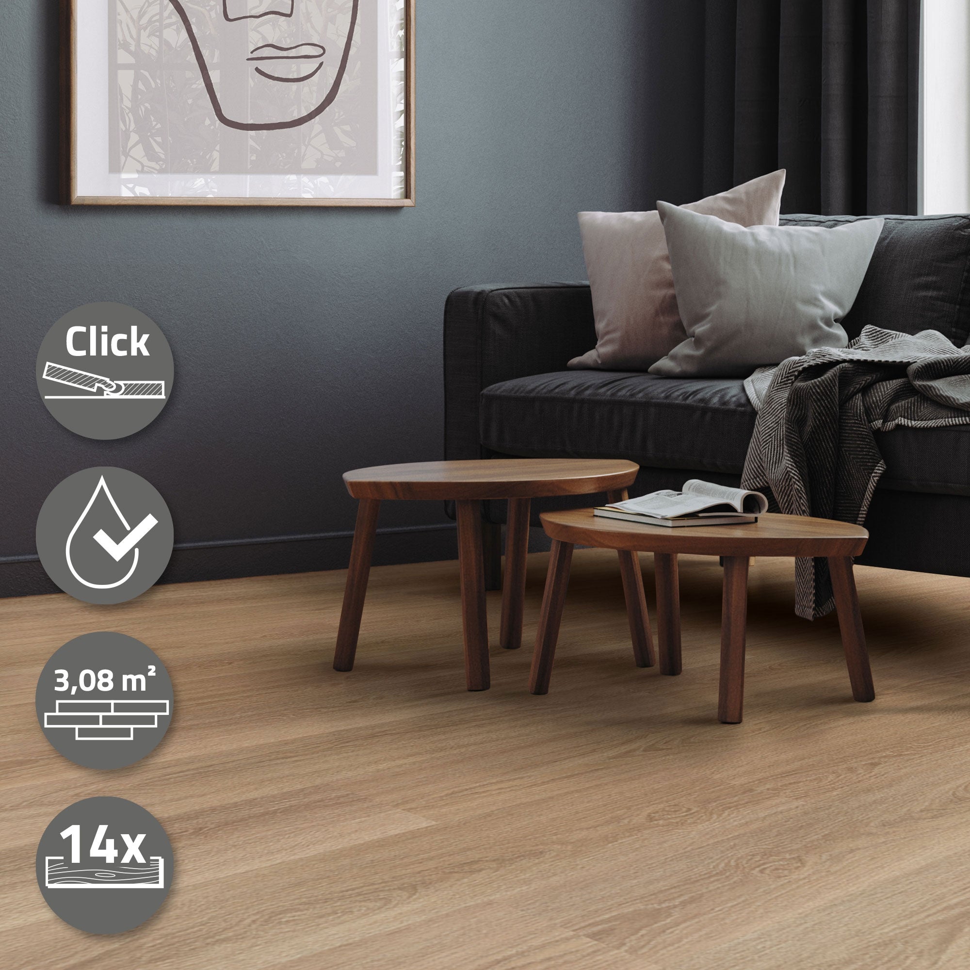 Revêtement de sol clipsable en vinyle 122cm x 18cm x 4,2mm 3,08m²/14 planches chêne marron golden hour imitation parquet pvc étanche classe charge 34 - 4