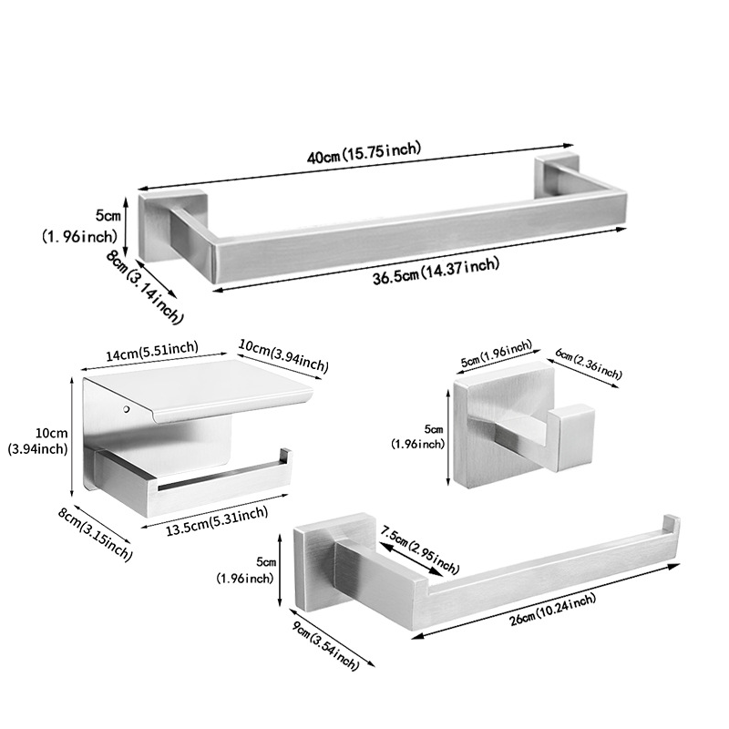 Soporte de papel higiénico de pared, juego de 4 ganchos, soporte de papel higiénico de acero inoxidable, apto para cocinas, baños y aseos.