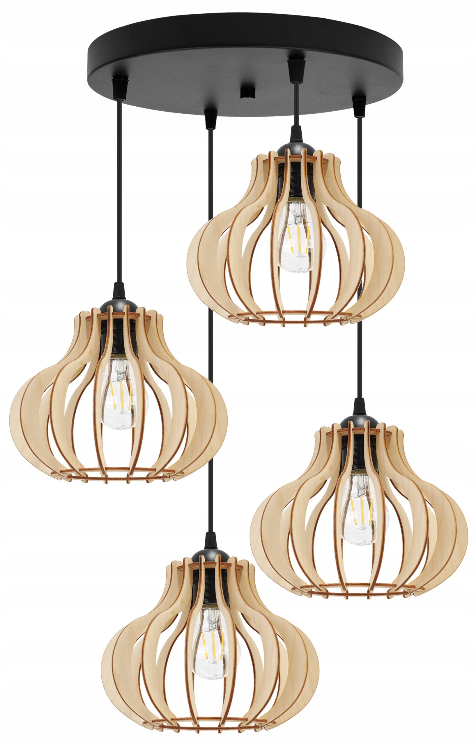 Lampa sufitowa wisząca Timber boho 4xE27 abażur owalny drewniany beżowy Light Home LH