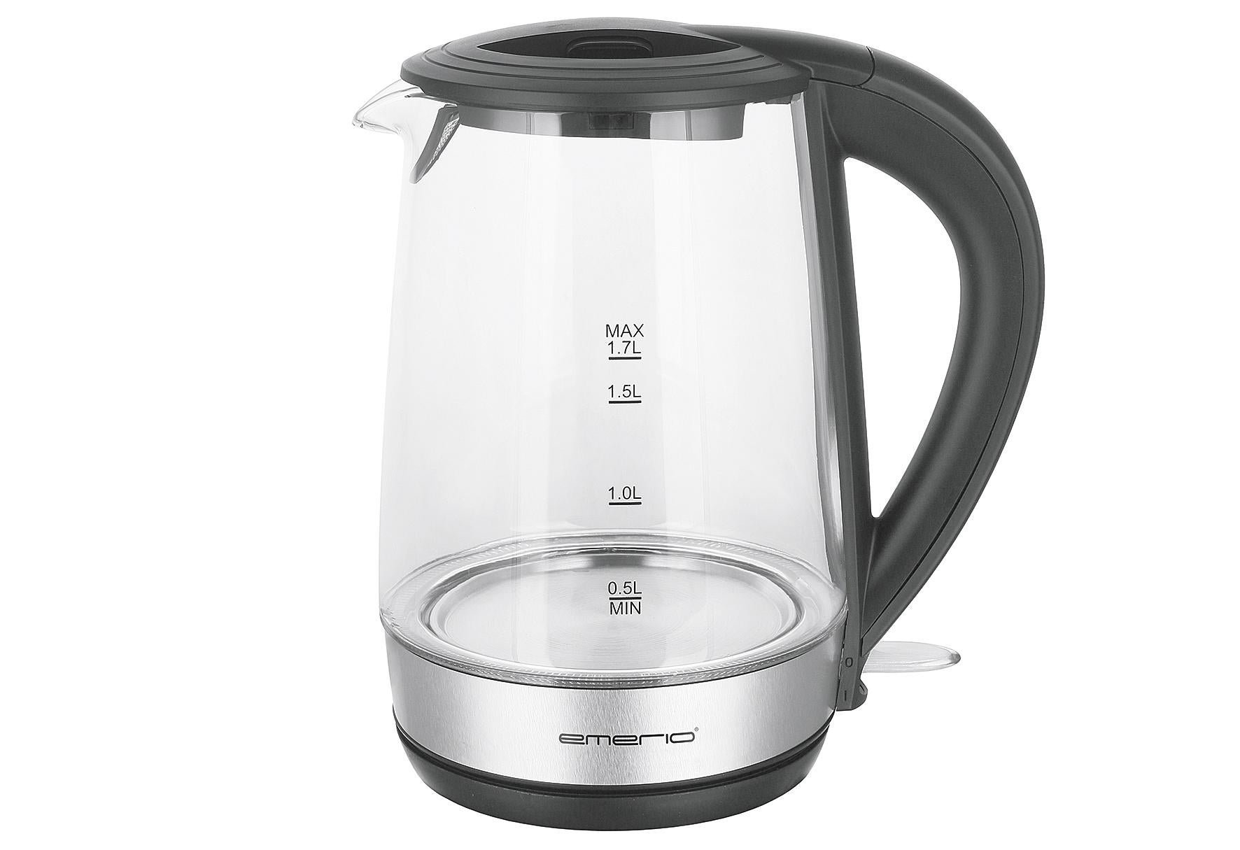 Bollitore Elettrico In Vetro Emerio WK-123131 – 1,7 Litri, 2200W, LED Blu, Senza BPA, Acciaio Inox