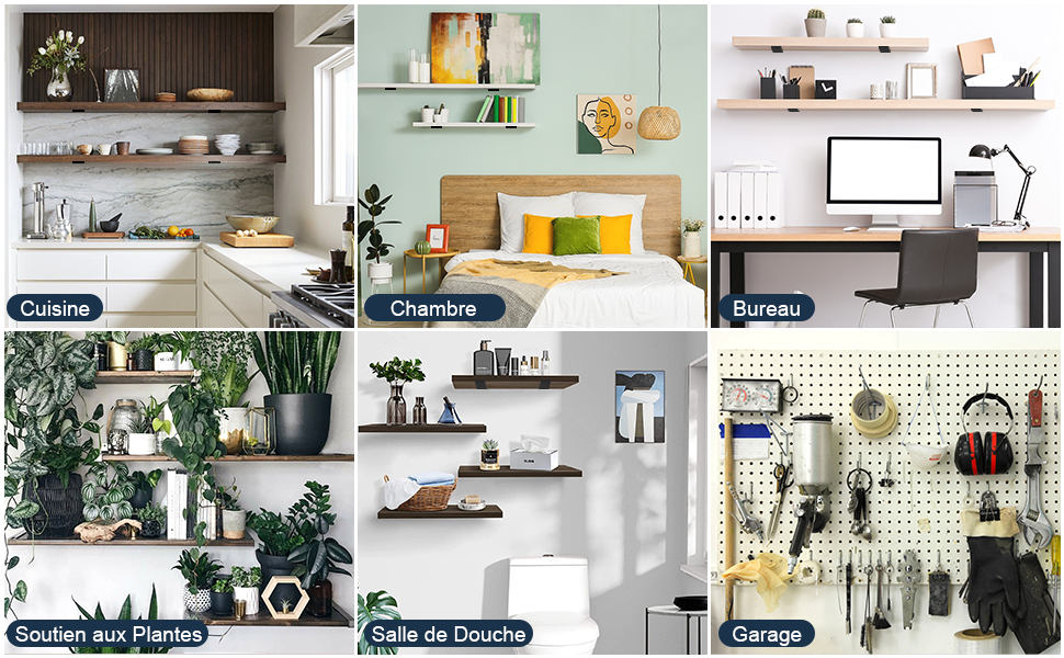 Support d'étagère murale, 2 pièces, support robuste de 15 cm, épaisseur de 5 mm, support d'étagère noir - 7