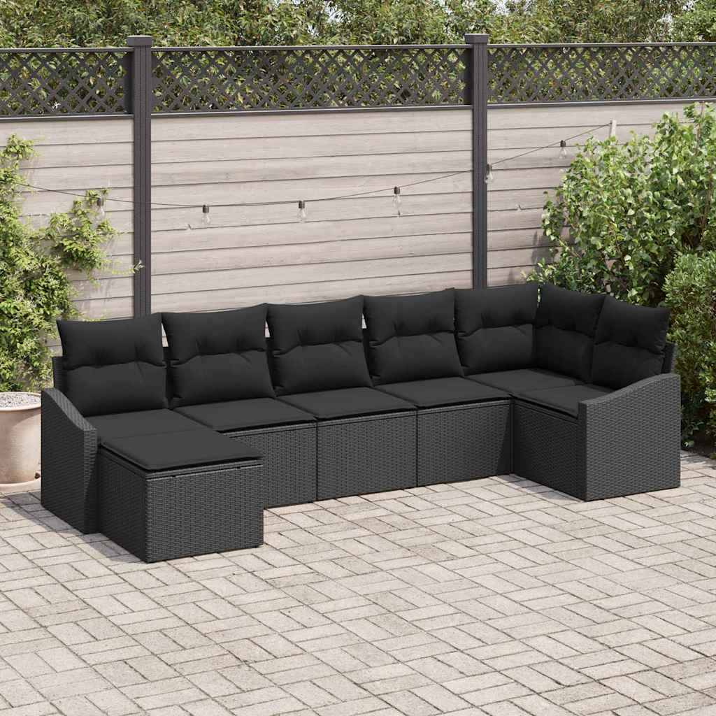 Zestaw Sof z poduszką 7 pcs Czarny polirattan vidaXL