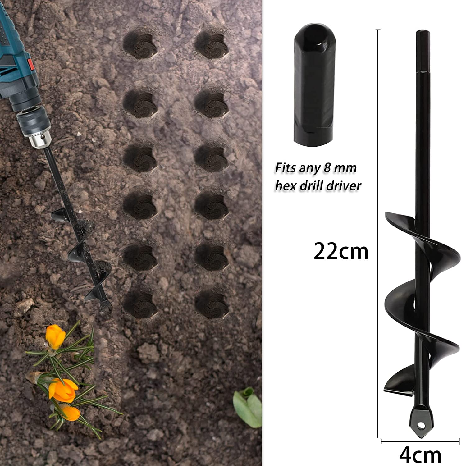Tarière Pour Perceuse 100 Mm De Diamètre – Longueur 250 Mm – HEX 8mm – Pour Planter, Creuser, Jardinage