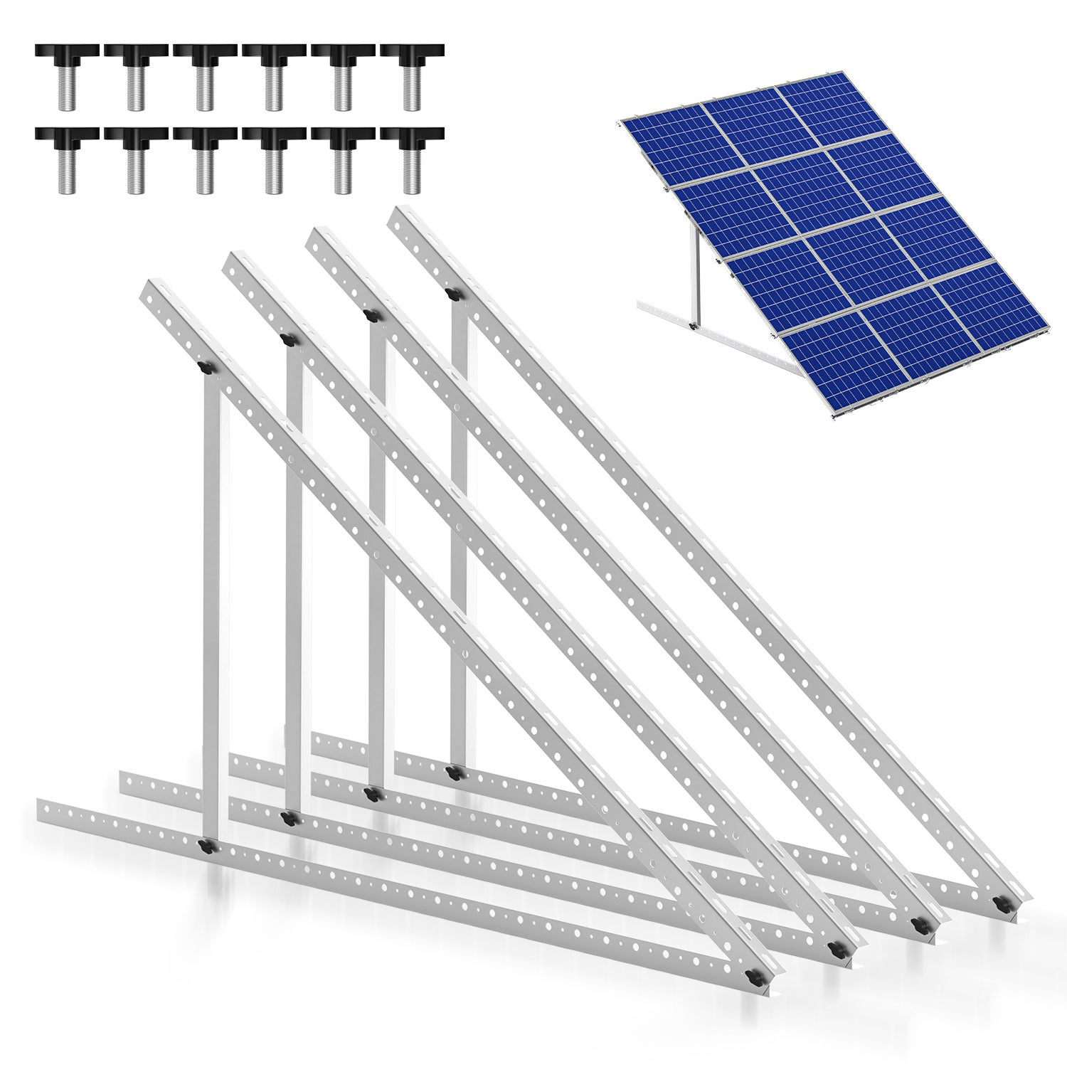 Warmfay Supporto per pannello solare, 2 set di supporti per pannello solare, in PV, per tetto piatto, 0° – 40°, in alluminio, 36 cm – 70 cm, regolabile individualmente, per camper, barche