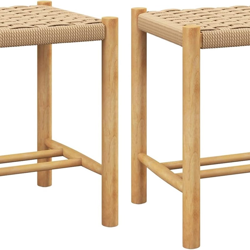 Zestaw 2 Stołków Barowych, Krzesła do Jadalni i Kuchni, Drewno i Plecionka Papierowa, z Podnóżkiem, Styl Bistro