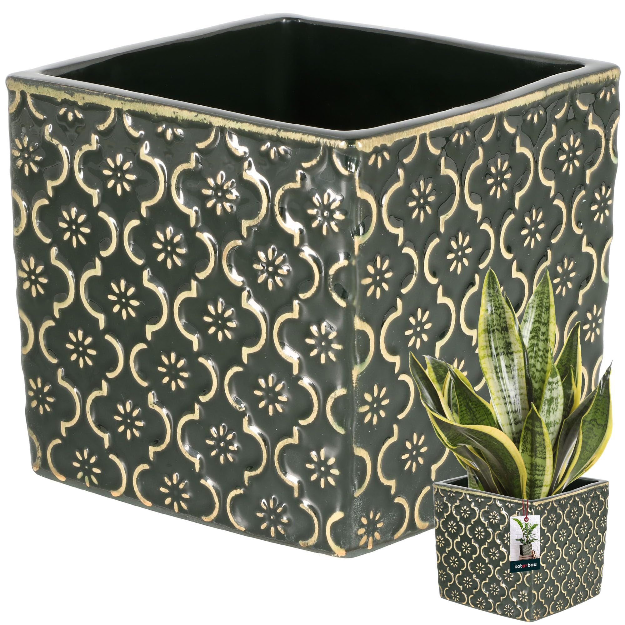 Doniczka vintage 13x13 cm ceramiczna donica osłonka na kwiaty zioła rośliny - KOTARBAU