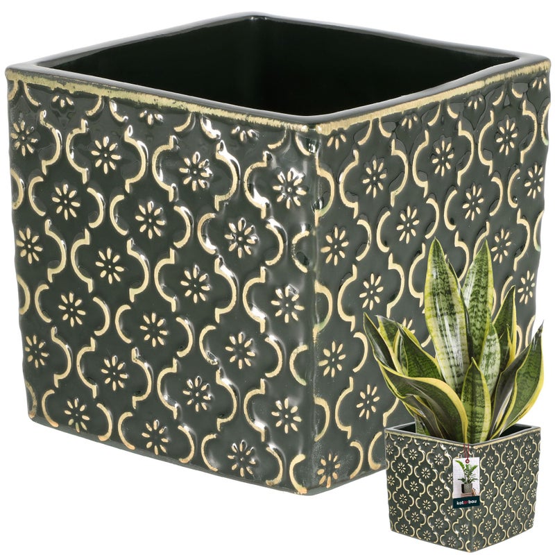 Doniczka vintage 13x13 cm ceramiczna donica osłonka na kwiaty zioła rośliny - KOTARBAU