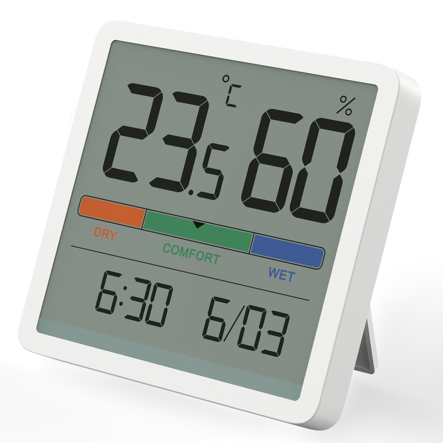 Termometr wewnętrzny i higrometr, cyfrowy termometr biurkowy z monitorem temperatury i wilgotności, termometr pokojowy i miernik wilgotności.